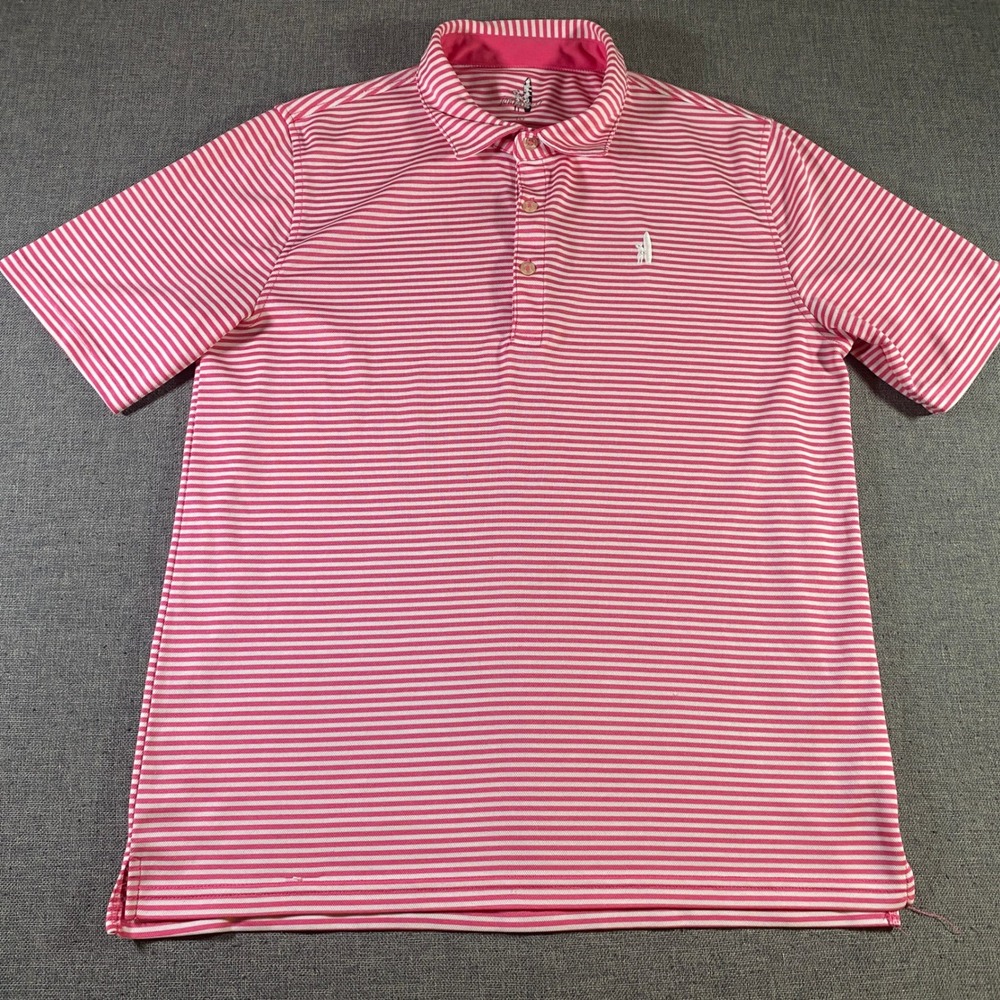 Johnnie-O Pink Striped Short Sleeve Golf Polo Shirt Size 16 Women's